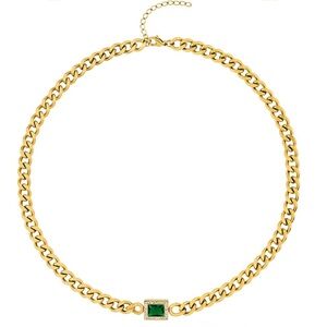 New Liv Oliver 18k Gold Plated Fancy Green Emerald-cut Necklace